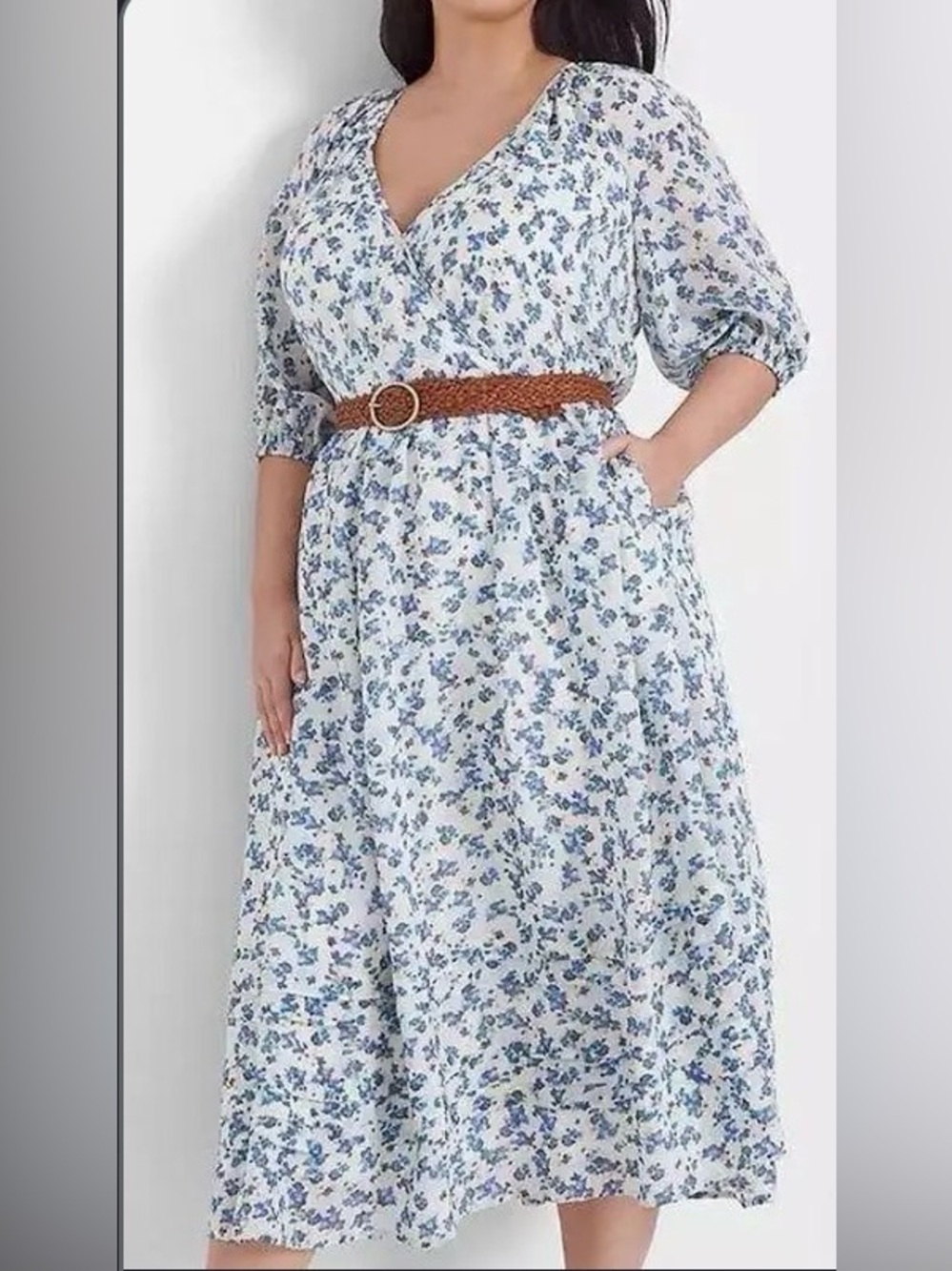 Lane Bryant White and Blue Floral Midi Wrap Dress ⭐️⭐️